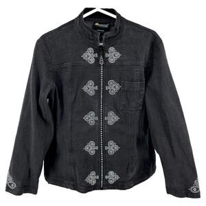Vintage Christine Alexander Jean Jacket Swarovski Crystals Full Zip Black Large